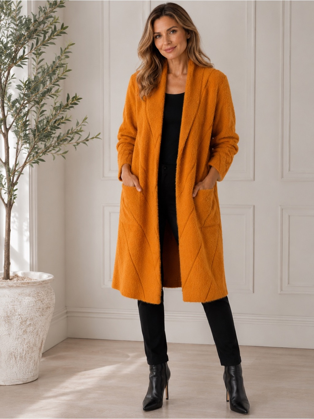 Joseph Ribkoff Feather Yarn Sweater Knit Coat